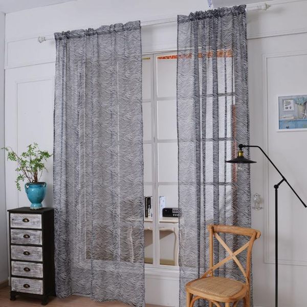 

curtain & drapes cotton linen 1 pc zebra stripe tulle door window drape panel sheer scarf valances drop aug8