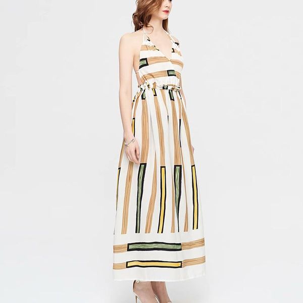 

casual dresses vintage sundress women summer dress 2021 boho midi backless beach striped halter female, Black;gray