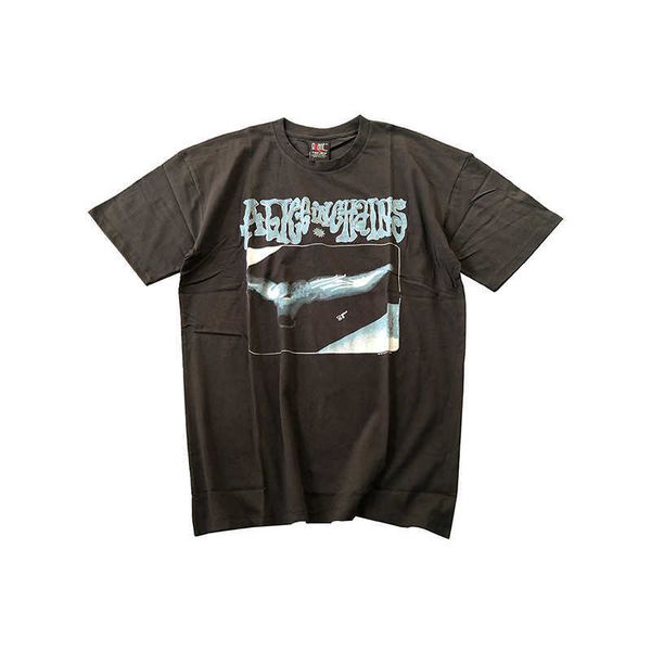 

vintage tee alice inchhains jerry same high street wash vintage hip hop fashion short sleeve t-shirt hdgd, White;black