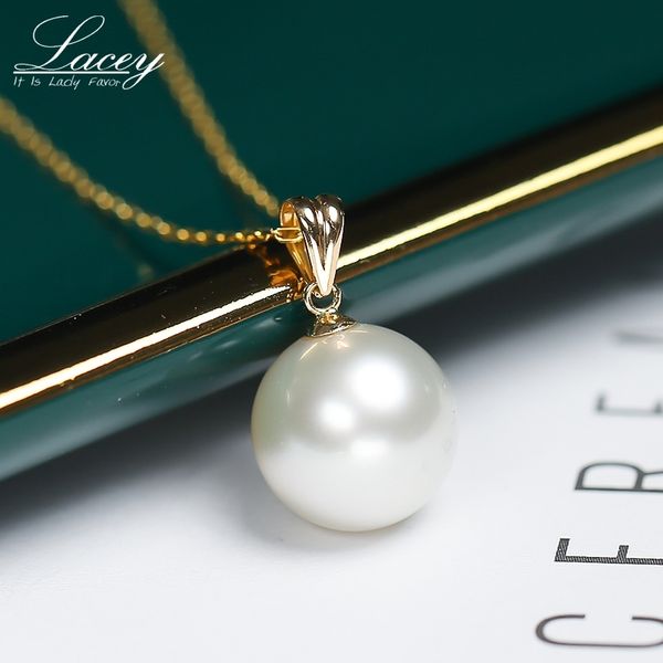 Real Big White For Women, 11-12mm Natural Freshwtaer Pearl Pendant 18k Collana in oro giallo con catena