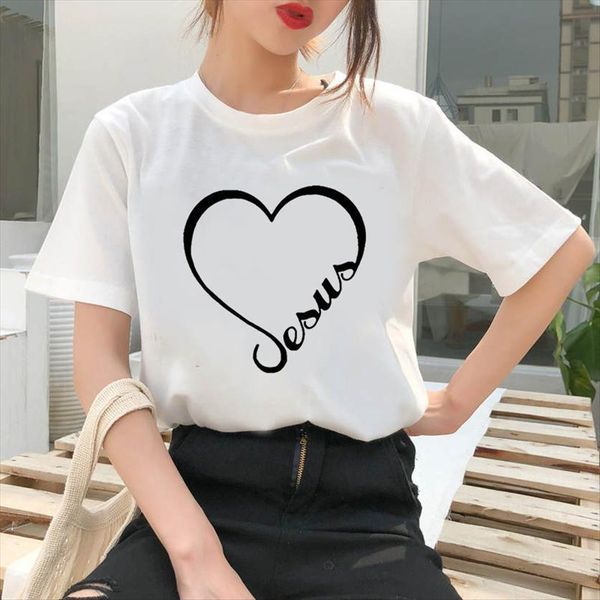 

love print kawaii street women t shirts cartoon harajuku graphic short sleeve, White