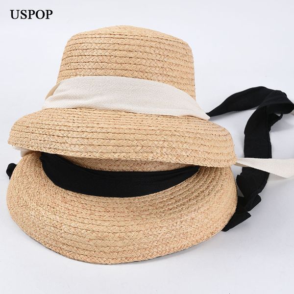 

2021 new french style lace-up raffia sun women vintage summer straw female wide brim bell shpaed beach hats kjy8, Blue;gray