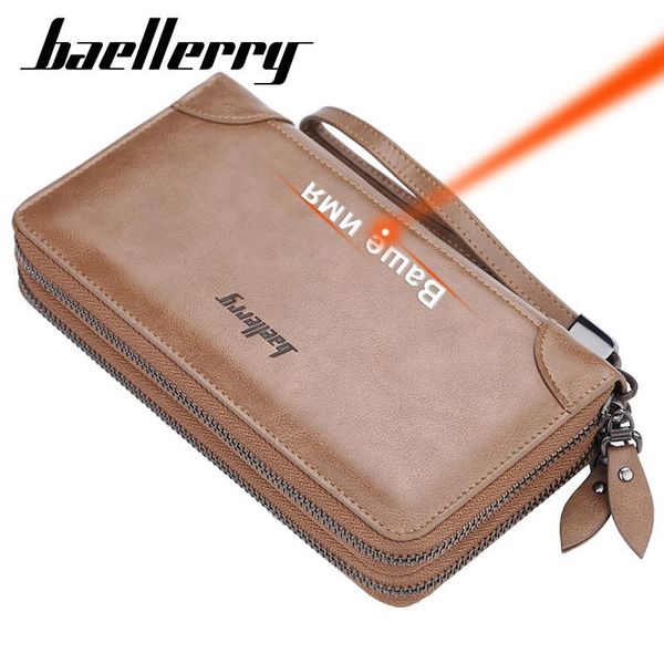 

baellerry men's long wallet leather business clutch purses & wallet high capacity designer mobile phone, Red;black