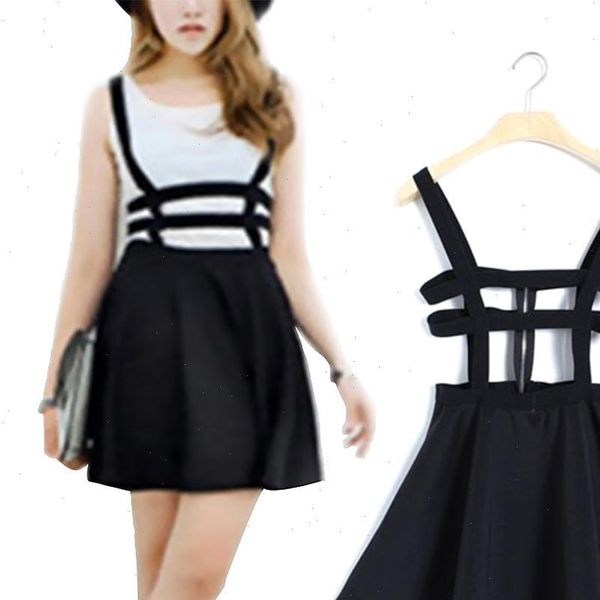 

2021 women hollow out back zipper suspender bandage skater braces a line mini skirt drop shipping good quality, Black
