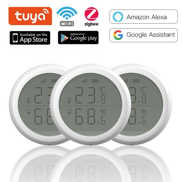 

smart home control zigbee tuya temperature and humidity sensor indoor led screen thermometer works with alexa google hub