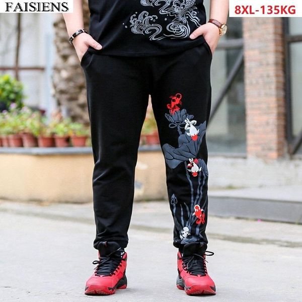 

men's pants plus size 6xl 7xl men tide sweatpants chinese style high street 8xl sports autumn winter elasticity stretch pencil, Black