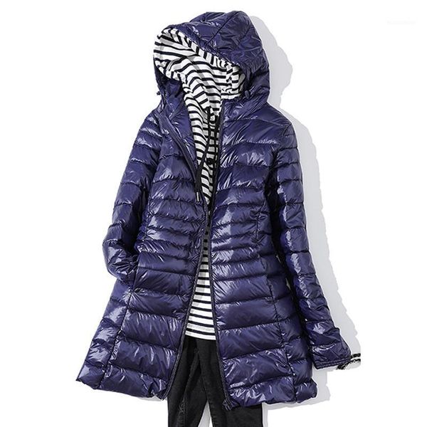 

women's down & parkas jacket woman ultra light fall winter white duck hooded long female overcoat slim solid jackets coat portable, Black