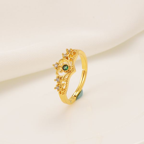 Mulheres requintadas 24k ouro amarelo pedras enchidas de turquesa verde Principal Cubic Zirconia casamento anel