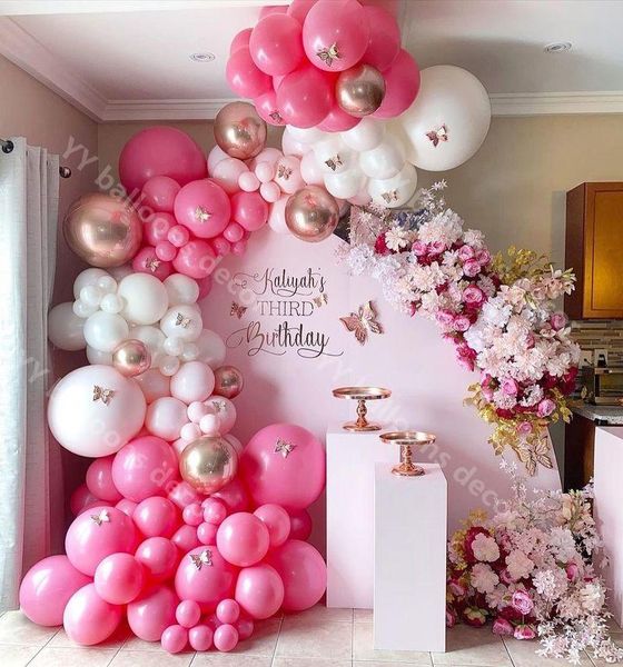 

party decoration diy pink white balloons garland arch kit wedding birthday baby shower background 3d butterfly decor globos kids toys