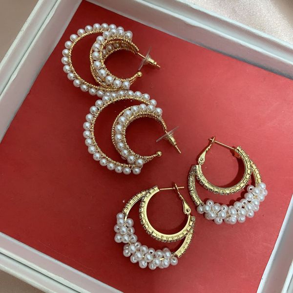 

fashion designer new jewelry south korea light luxury double layered round pearl inlaid diamond design advanced sense show mar, Golden