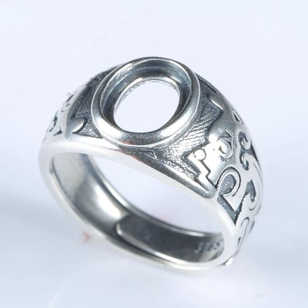 

cluster rings men engagement wedding vintage ring semi mount 925 sterling silver 7x9mm oval cabochon wholesale fine jewelry setting, Golden;silver