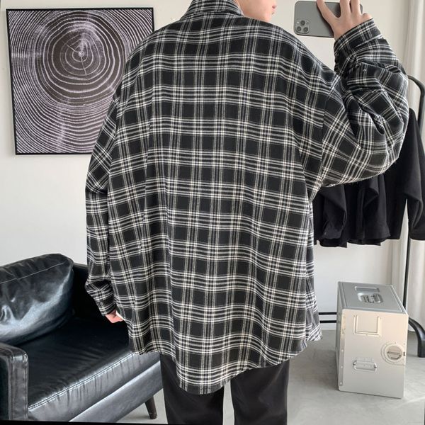 

2021 spring and autumn plaid men's fashion retro casual shirt men streetwear long sleeve shirts mens m-2xl er6s, White;black