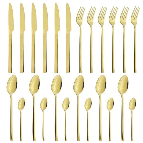 

flatware sets 24pcs gold cutlery set stainless steel dinnerware knife dessert fork coffee spoon tableware home kitchen silverware