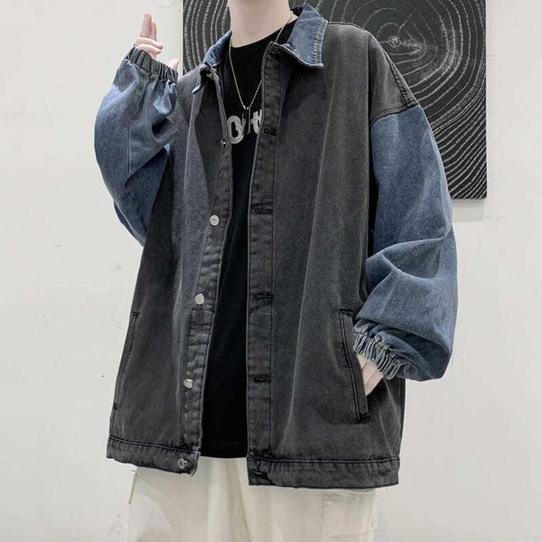 

men's jackets jacket korean trend splicing denim 2021, Black;brown