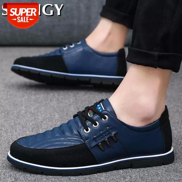 

mens casual shoes pu leather flat rubber bottom splicing autumn male loafers lace up breathable outdoor sport shoes men soft #g33v