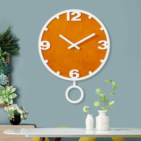 

wall clocks pendulum wooden clock art big minimalist mute modern cute orange vogue living room reloj mural home decor ab50wc
