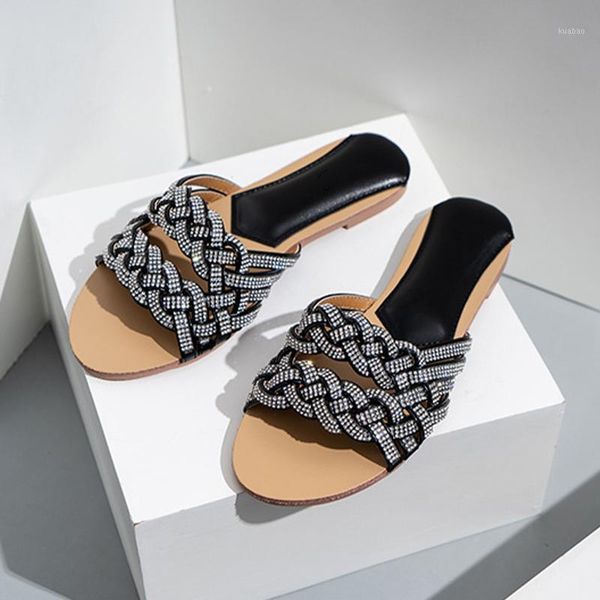 

summer weave slipper ladies pu leather flat shoes women's fashion slippers women casual comfort shoe female footwear plus size1, Black