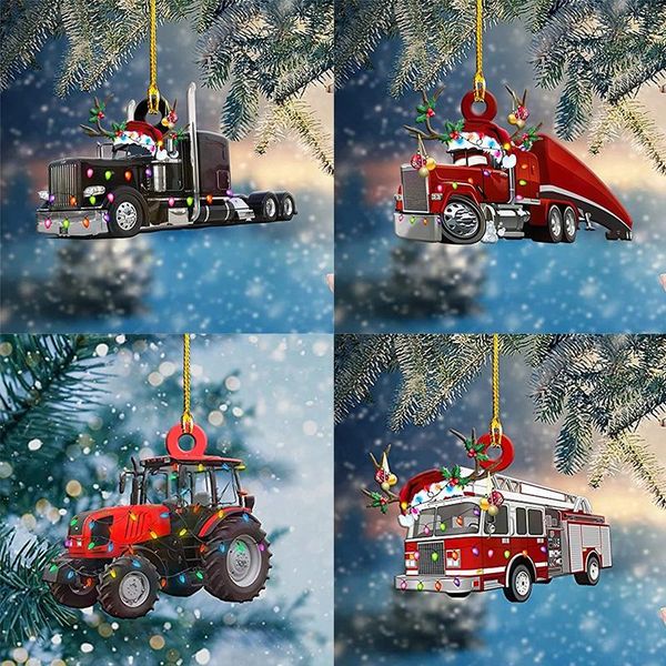 

christmas decorations kids boys truck ornaments xmas tree hanging personalized gift vehicle theme wooden pendant children' gifts