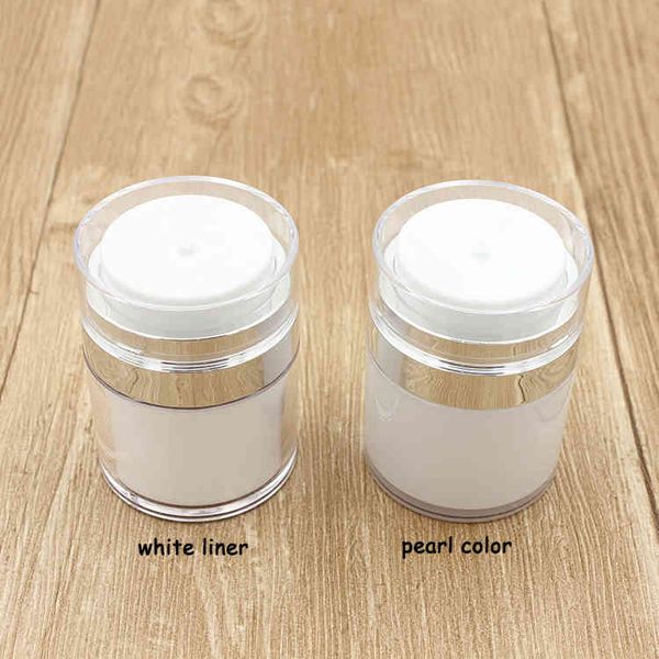 

factory outlet 15 30 50g pearl white acrylic airless bottle round cosmetic cream jar pump cosmetics packaging bottles