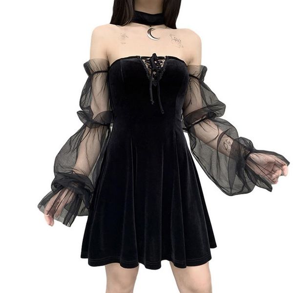

casual dresses womens mini dress elegant perspective mesh off shoulder tube choker two-piece party vacation dating slim, Black;gray