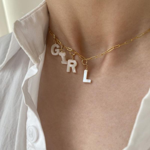 

chains natural white butterfly shell letters chain necklace for women initial letter a-z aphabet choker jewelry, Silver