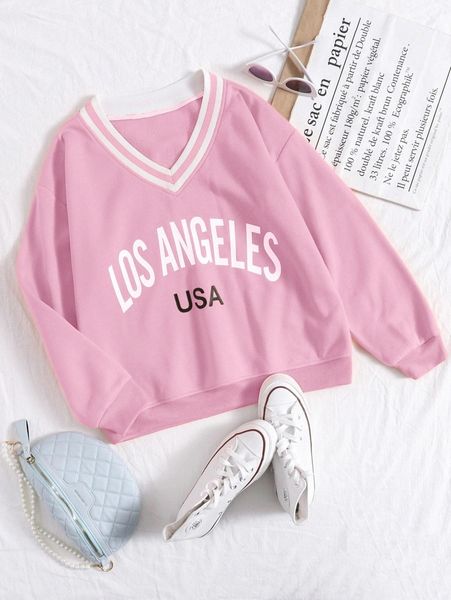 

v neck letter graphic drop shoulder pullover v0k7#, White;black