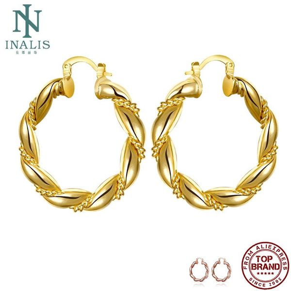 

hoop & huggie inalis earrings for women round rose gold plated and female earring wedding engagement fashion jewelry on sale, Golden;silver