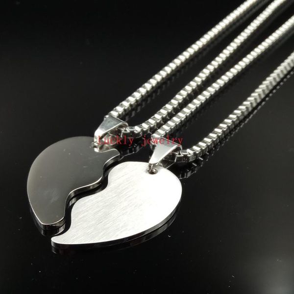 

pendant necklaces one pair of couple necklace stainless steel heart box link chain, Silver