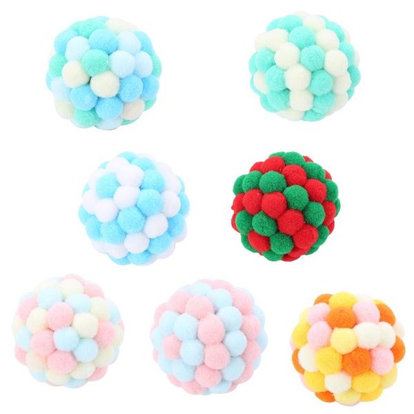 

cat toys interactive kitten puppy pet colorful handmade bells balls dog plush bouncy ball