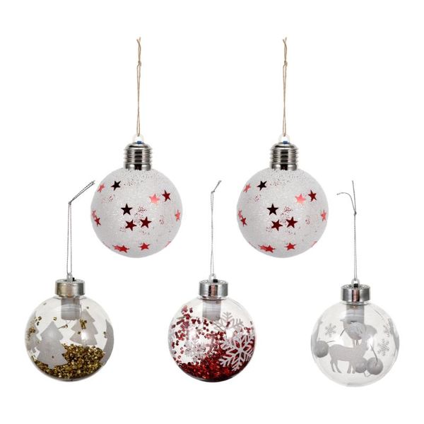 

party decoration 5pcs christmas ball pvc durable led light hanging plastic ornament craft for home