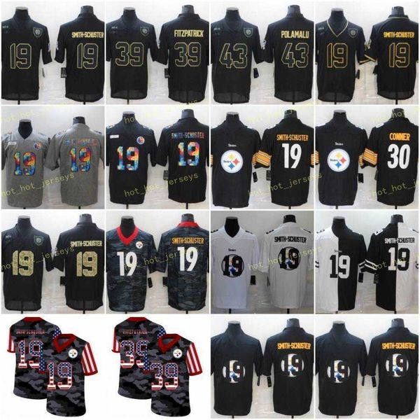 

19 jujv smith-schuster football jersey 2020 salute to service limited plttsburgh steeiers 30 james conner 39 minkah fitzpatrick 43 polamalu, Black;red