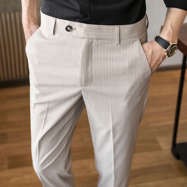 

spring striped of casual dress fine formal adjustment suit pants for men's wedding gown homme 28-36 e7w6, Black