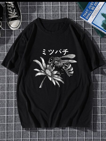 

men bee & japanese letter graphic tee b7vx#, White;black