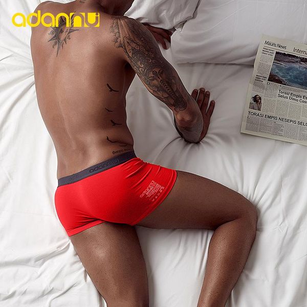 

underpants adannu men's arrived gym paties slip fitting u convex stretch sculpting mid-waist boxer shorts briefs ad304, Black;white