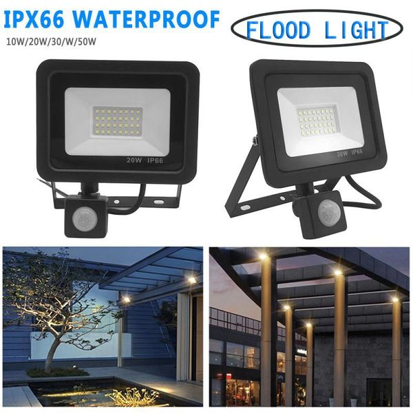 

floodlights ip66 waterproof street lamp wall light 10/20/30/50w ac220v led induction flood foot sensor outdoor garden