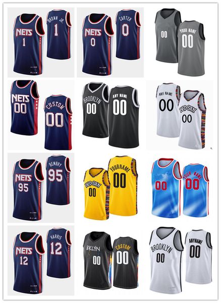 

75th custom men women youth brooklynnets12 joe harris 95 deandre' bembry 1 bruce brown 0 jevon carter basketball jerseys, Black;red