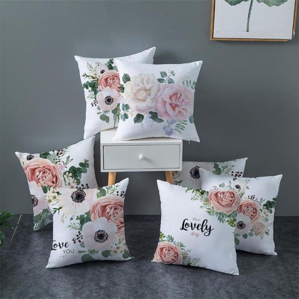 

throw pillow cover with love rose flower pattern for home decoration