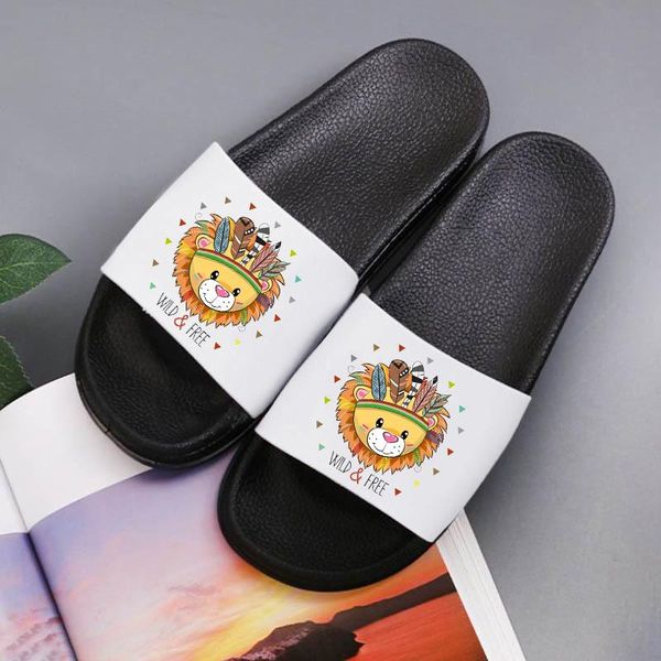 

slippers wild lion summer for women soft sole bathroom shower beach casual shoes female couple indoor home slides, Black