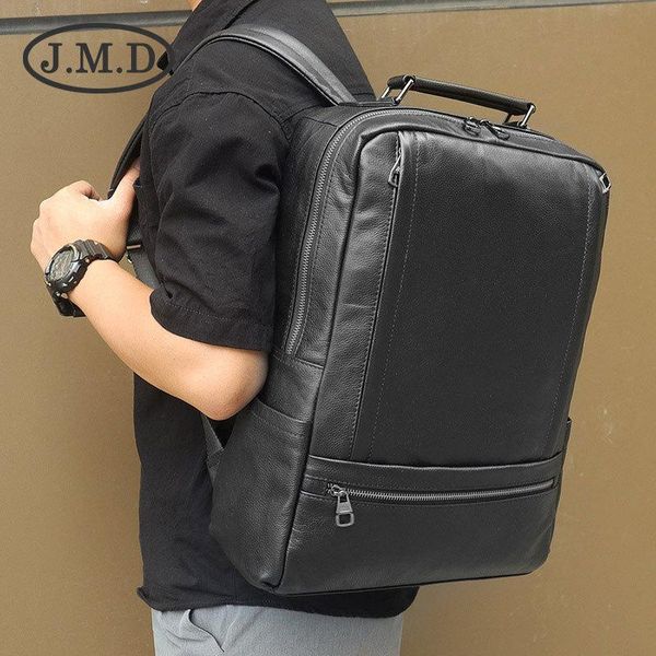 

backpack simple black men genuine leather business bags for lapmale shool teenager boys