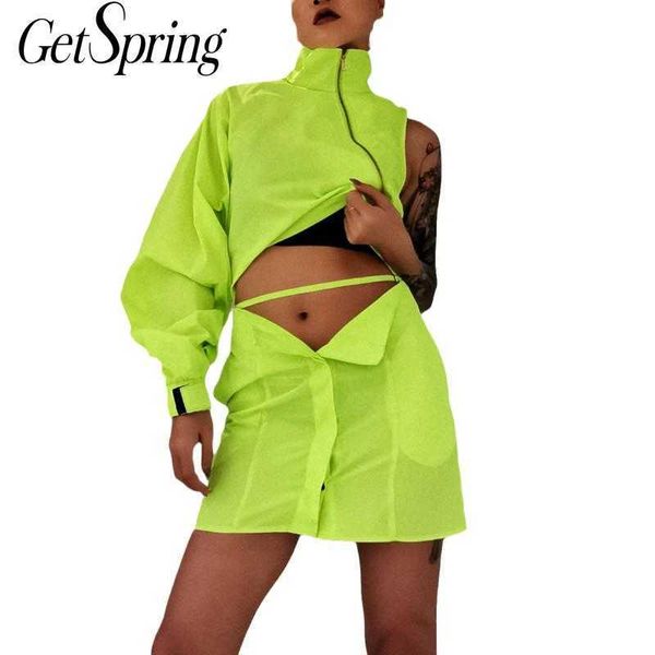 

getspring women set woman coat skirt sets irregular casual short coats high waist fashion 210601, White