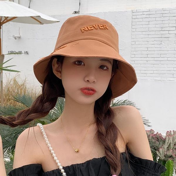 

wide brim hats spring and autumn women hat letter embroidery sunscreen sun outdoor wild fisherman cap temperament basin caps, Blue;gray