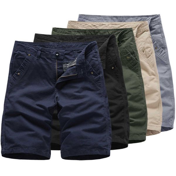 2021 NOVOS MENS Casuais Chino Calções Clássico Verão Casual Trabalhando Exército Tático Cor Sólido Calções Macacões Calções Com Bolsos X0705