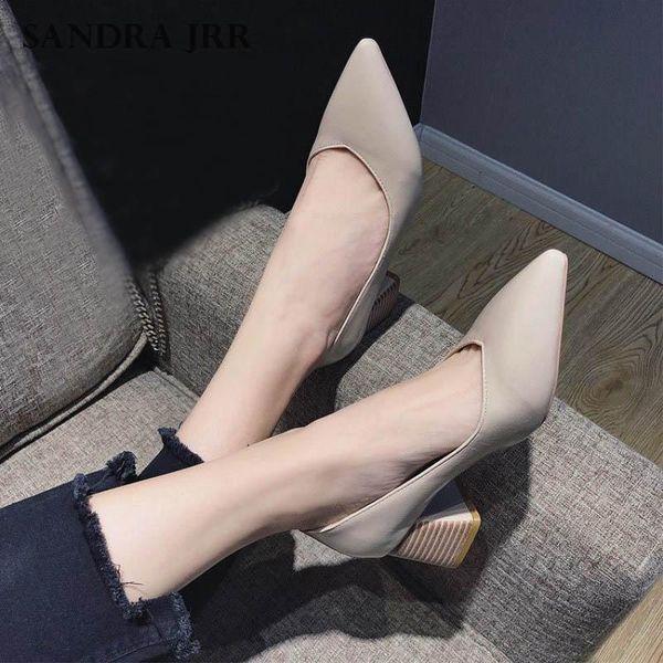 

dress shoes sandra jrr women heels office ol work pumps med heel pointed toe slip on v mouth leather 5 cm, Black
