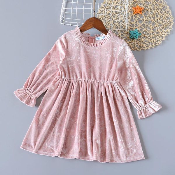 

spring and autumn baby dress girls' clothes round neck long sleeve gold velvet cute sweet casual fashion princess dress, Red;yellow