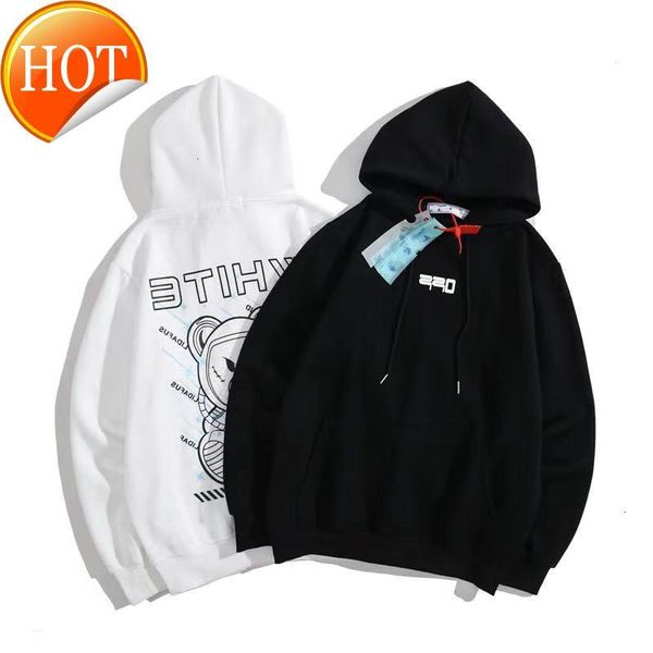 

and new winter autumn astronaut bear letter pattern men's women's plush hoodie, Black