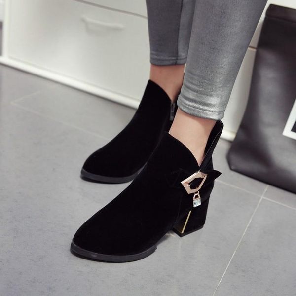 

boots big size women shoes ankle for ladies woman winter solid color pointed head side zipper, Black