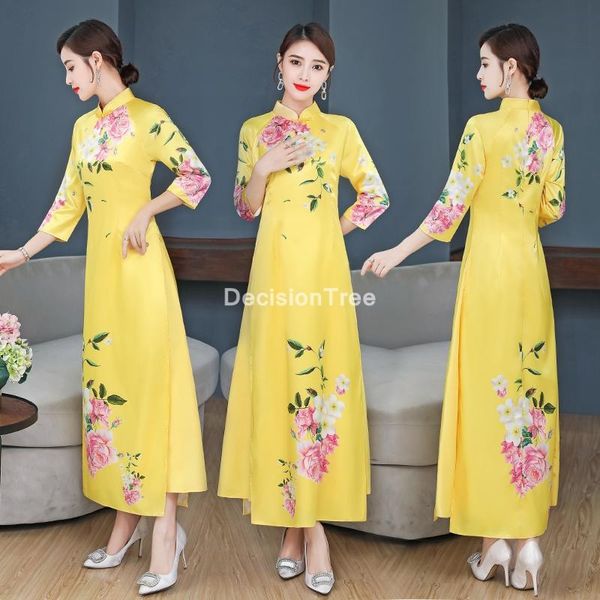 

2021 ao dai vietnam improved cheongsam dress women traditional clothing floral ao dai asian dress traditional cheongsam, Red