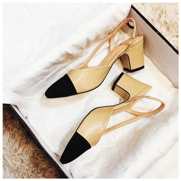 

dress shoes shallow sandals woman genuine leather mid heel summer luxury designer brand high ladies zapatos de mujer c50-16, Black