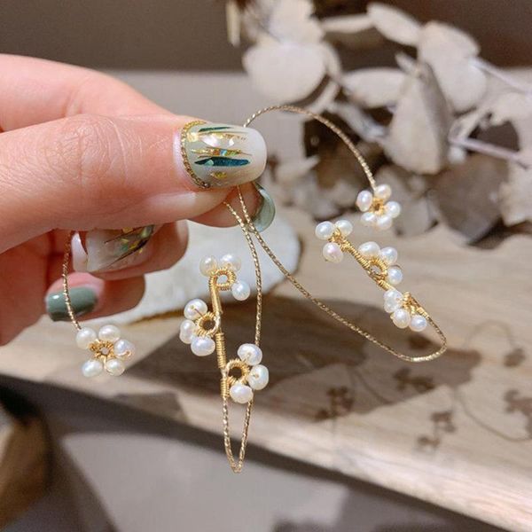 

stud pearl tassel ear wrap crawler earrings for women metal hanging wedding long hook party non-piercing jewelry p4o9, Golden;silver