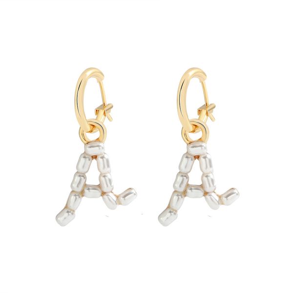 

european style pearl letter with copper buckle earrings, Silver